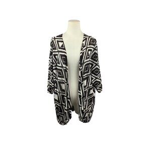 Chicos Womens Open Front Cardigan Jacket Size 3 Black & White Diamond Print
